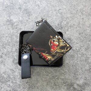 (#N)  Ed hardy Men's  Bifold Wallet & Chain